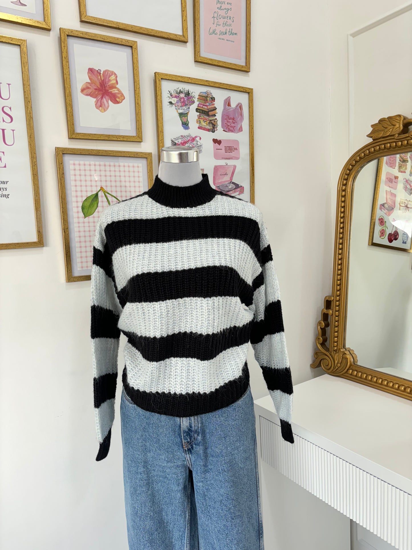 Chunky Knit Striped Pullover (XS-L)