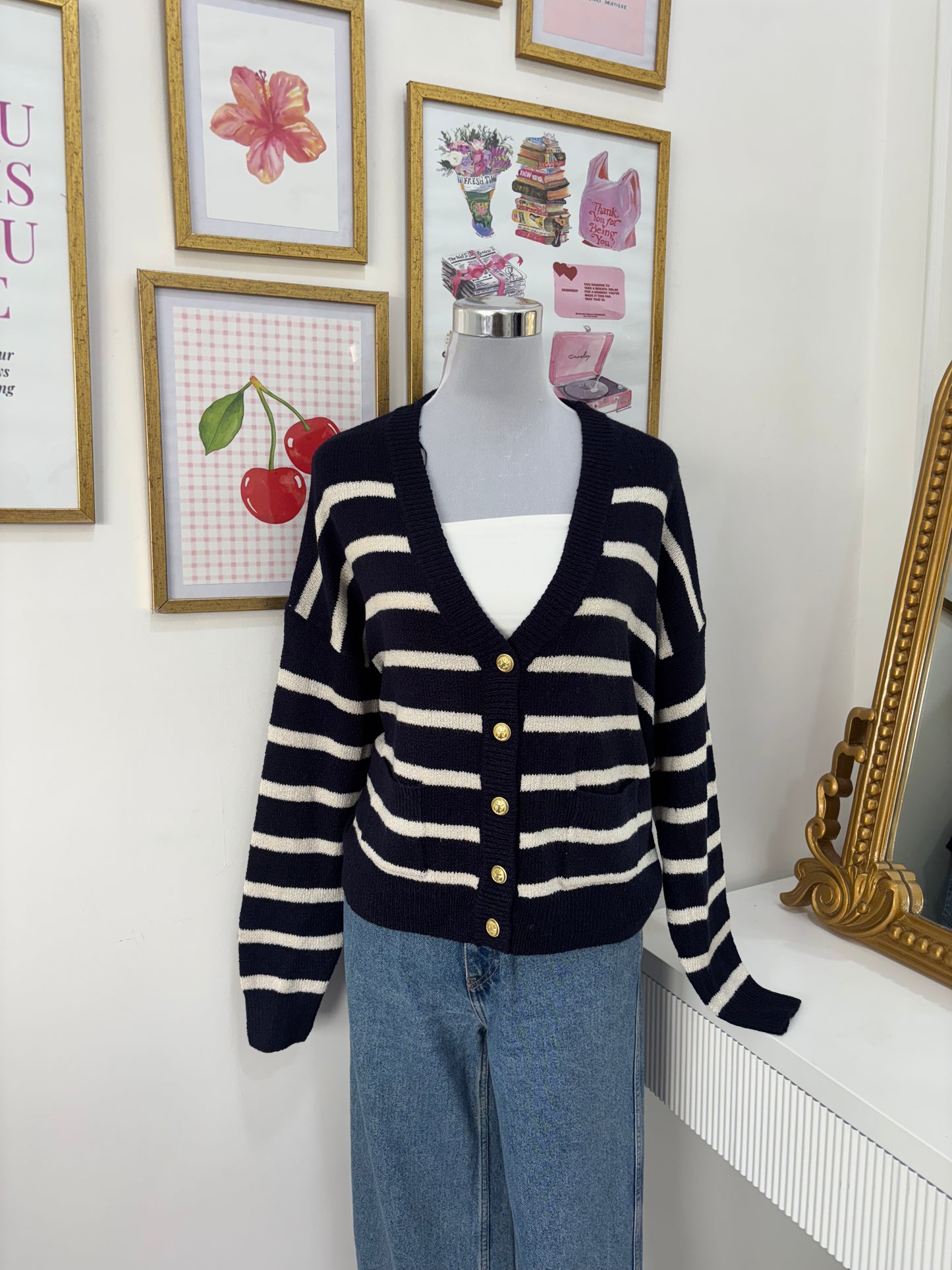 Margot Striped Navy Cardigan (M-4XL)