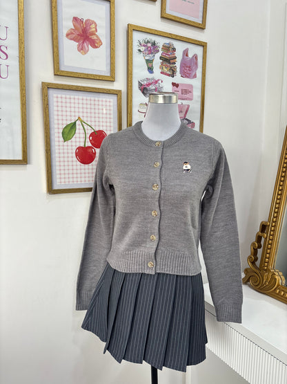 Teddy Embroidered Cardigan in Grey (S-L)