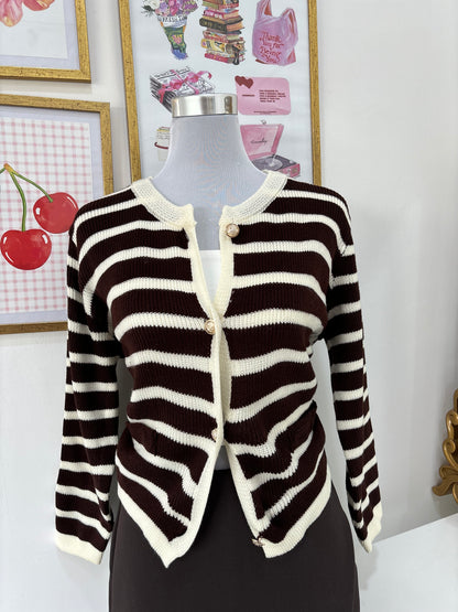 Camilla Striped Cardigan in Brown