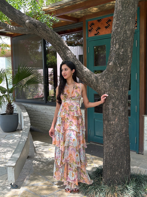 Arabelle Frill Dress in Orange Floral