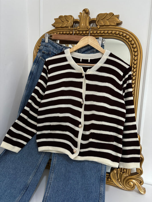 Camilla Striped Cardigan in Brown