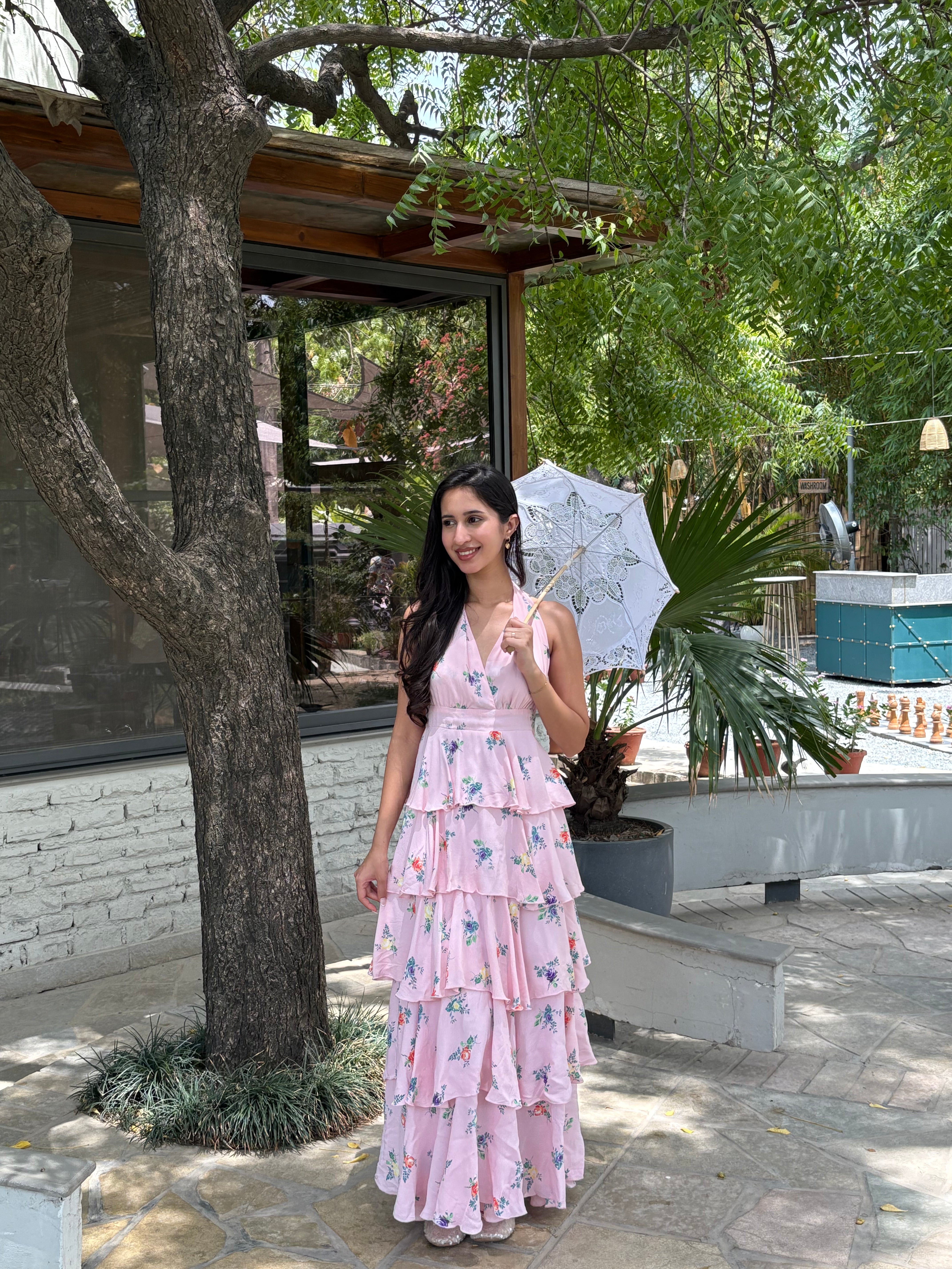 Arabelle Frill Dress in Pink Floral