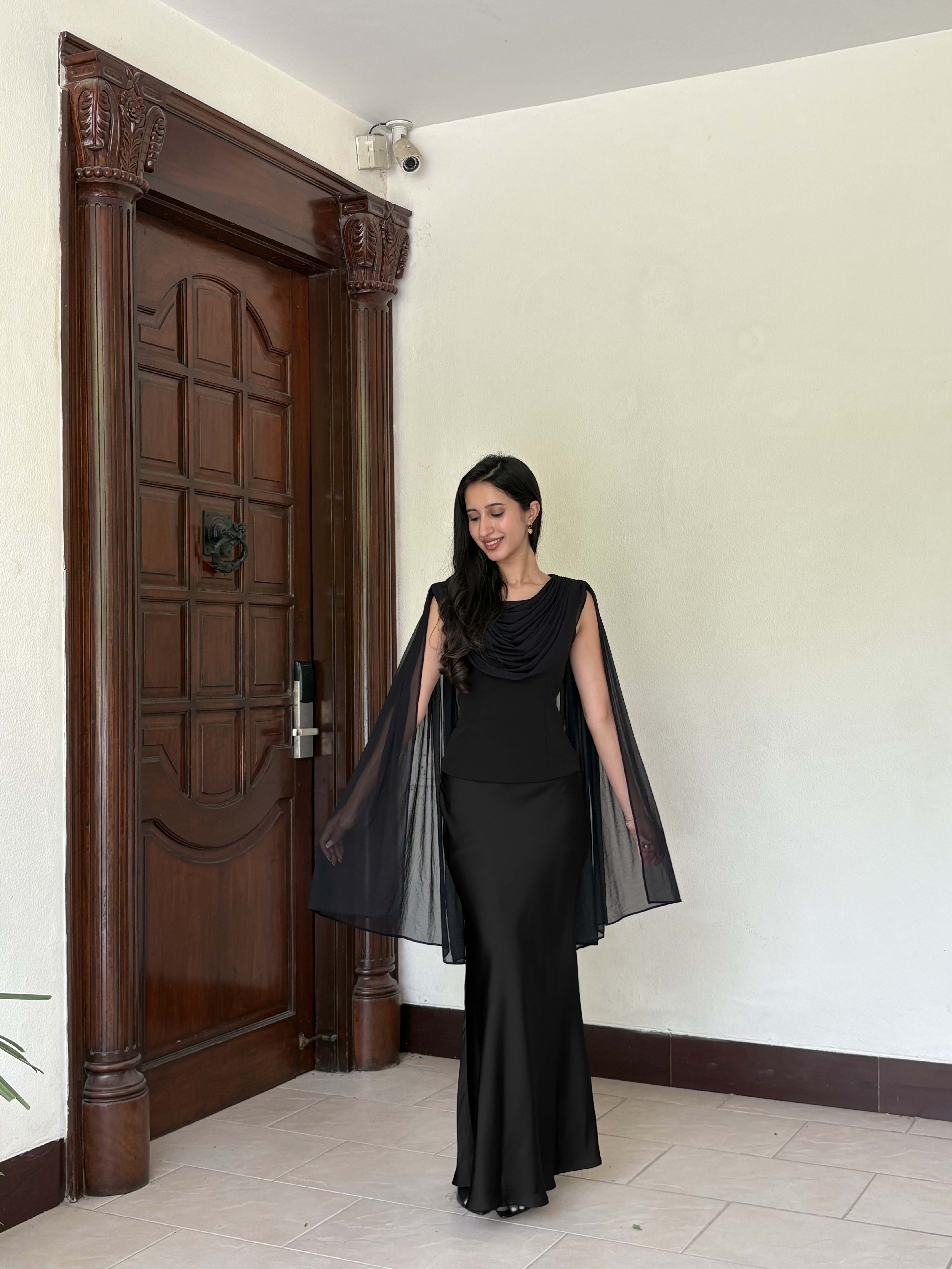 Celine Satin Skirt in Black