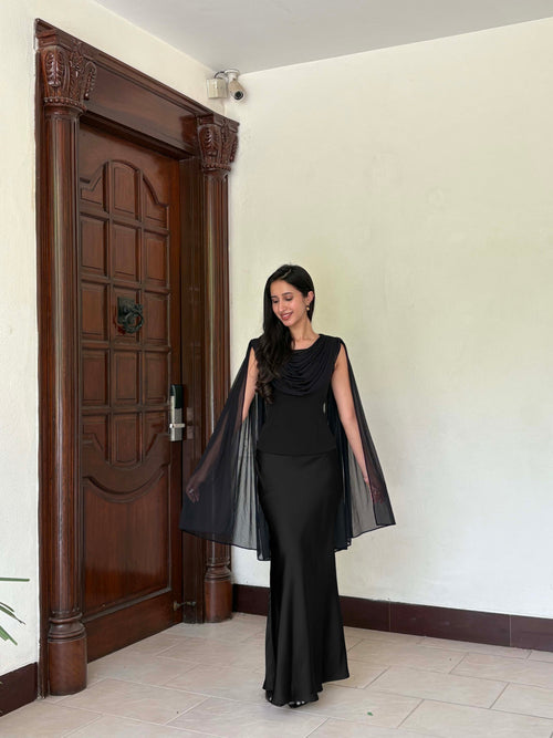 Celine Satin Skirt in Black