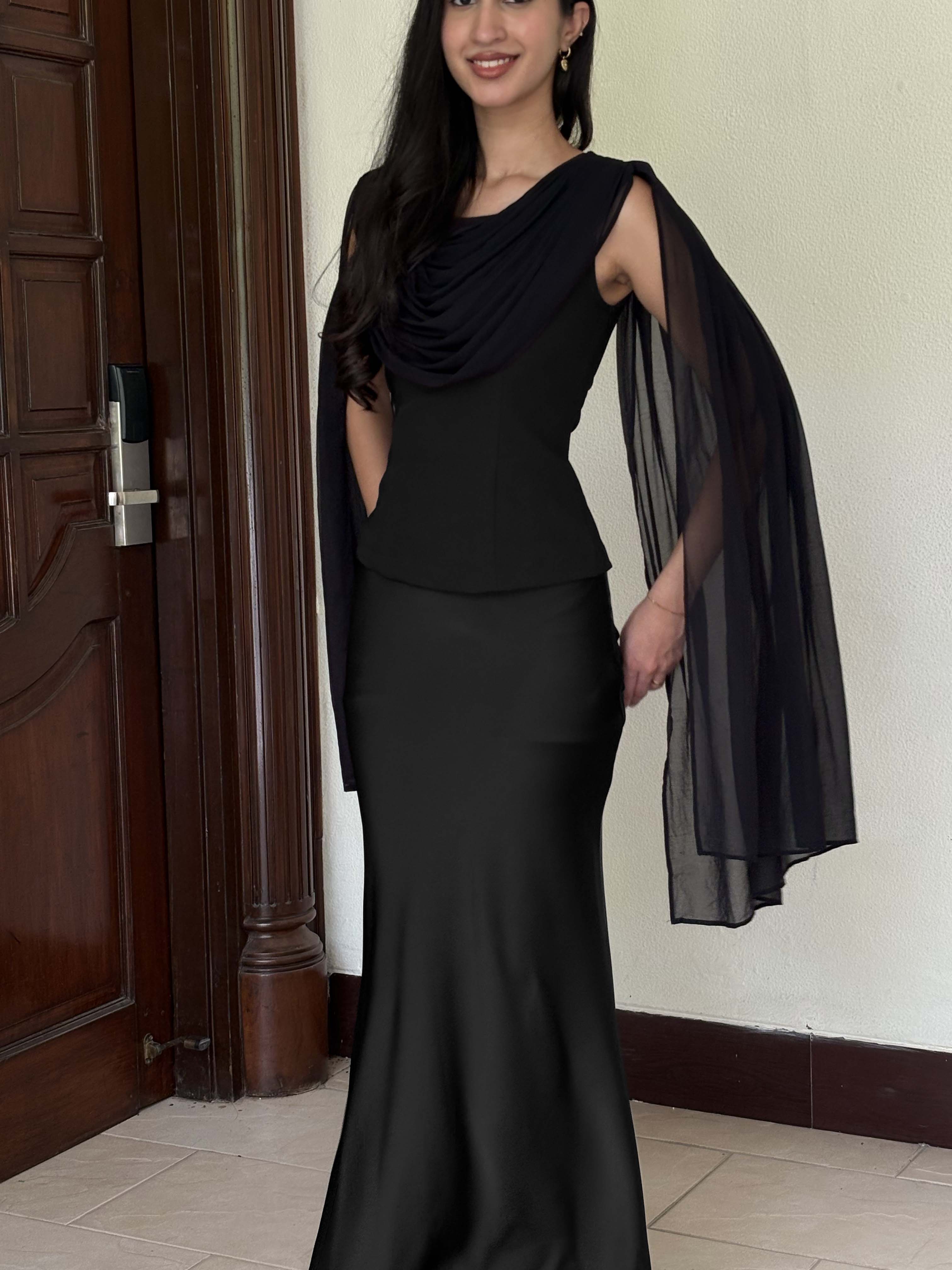 Celine Satin Skirt in Black