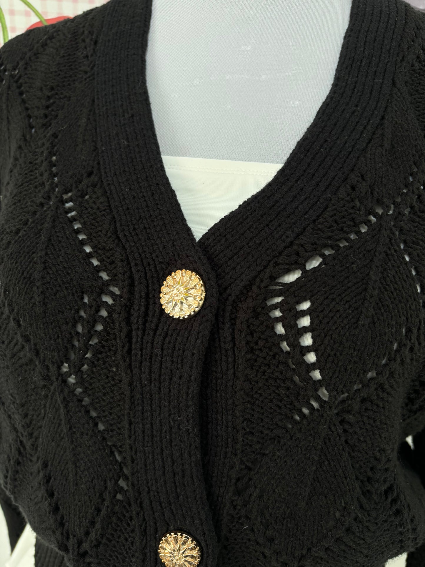 Luna Embroidered Cardigan in Black (S-3XL)