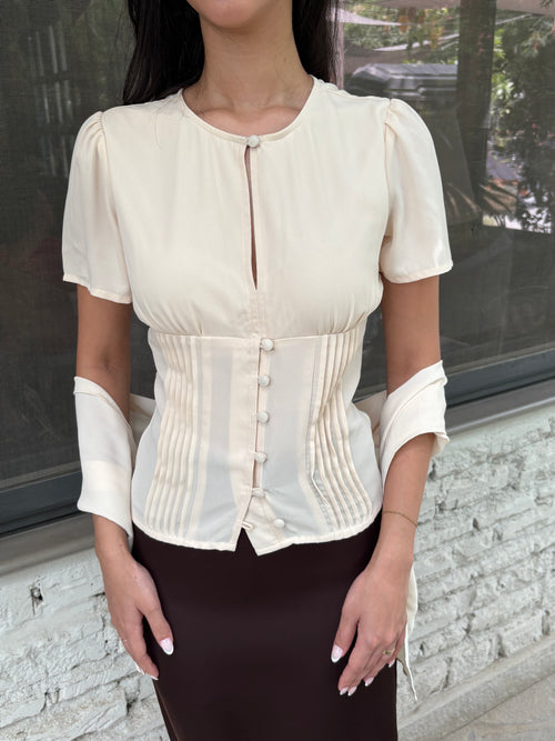 Sylvie Top with Scarf in Cream