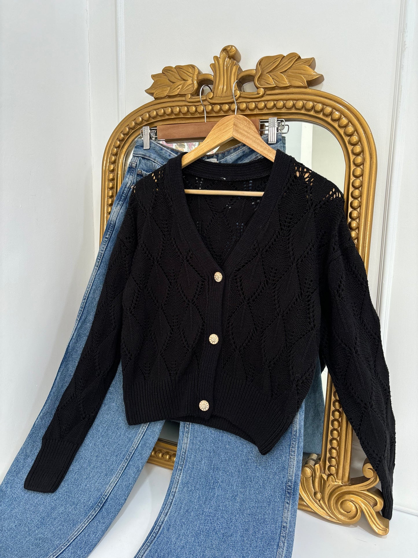 Luna Embroidered Cardigan in Black (S-3XL)