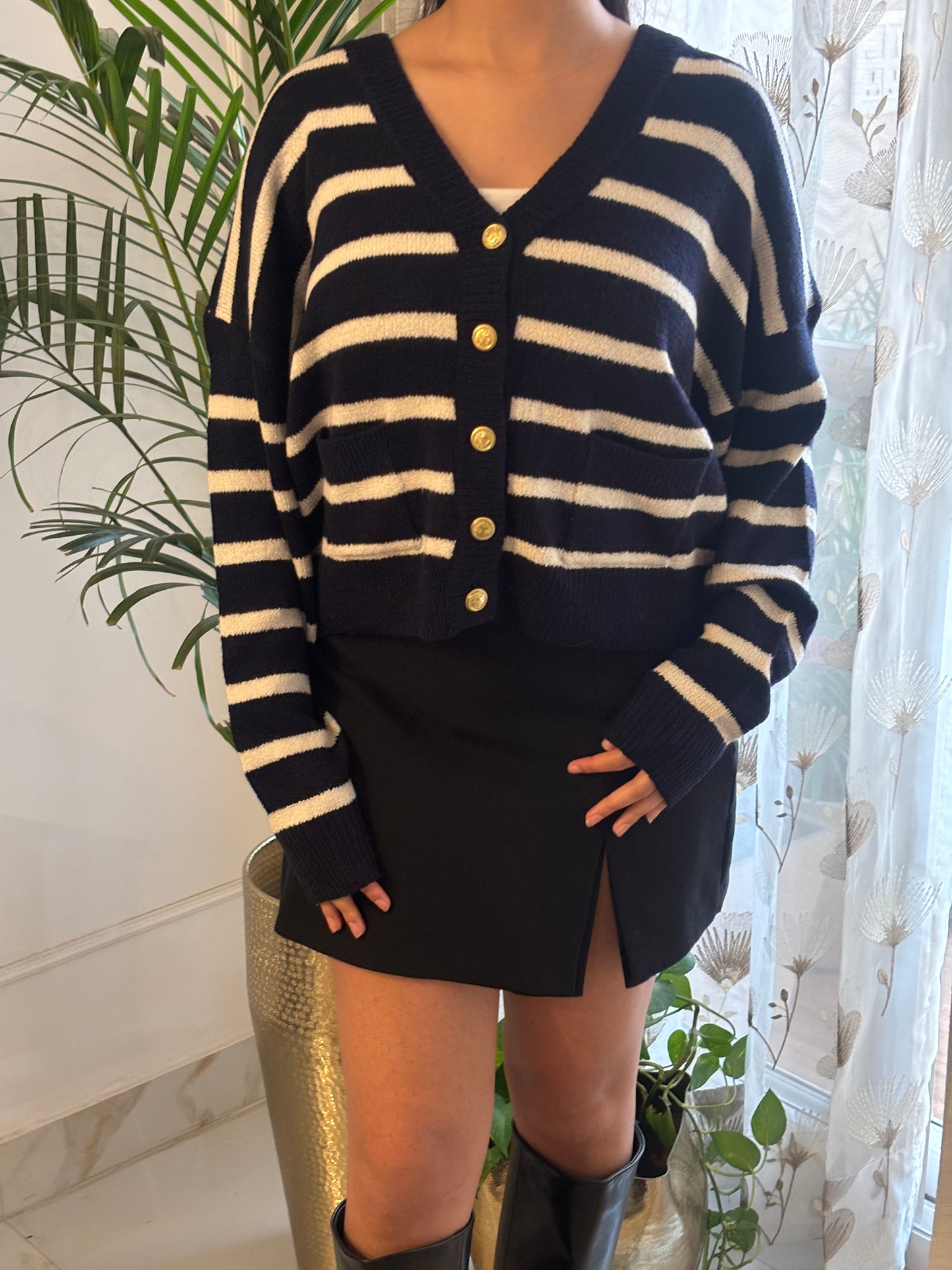 Margot Striped Navy Cardigan (M-4XL)