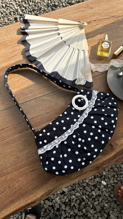 Lucy Shoulder Bag in Black Polka Dot
