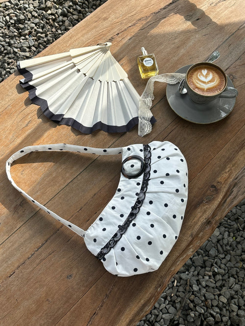Lucy Shoulder Bag in White Polka Dot