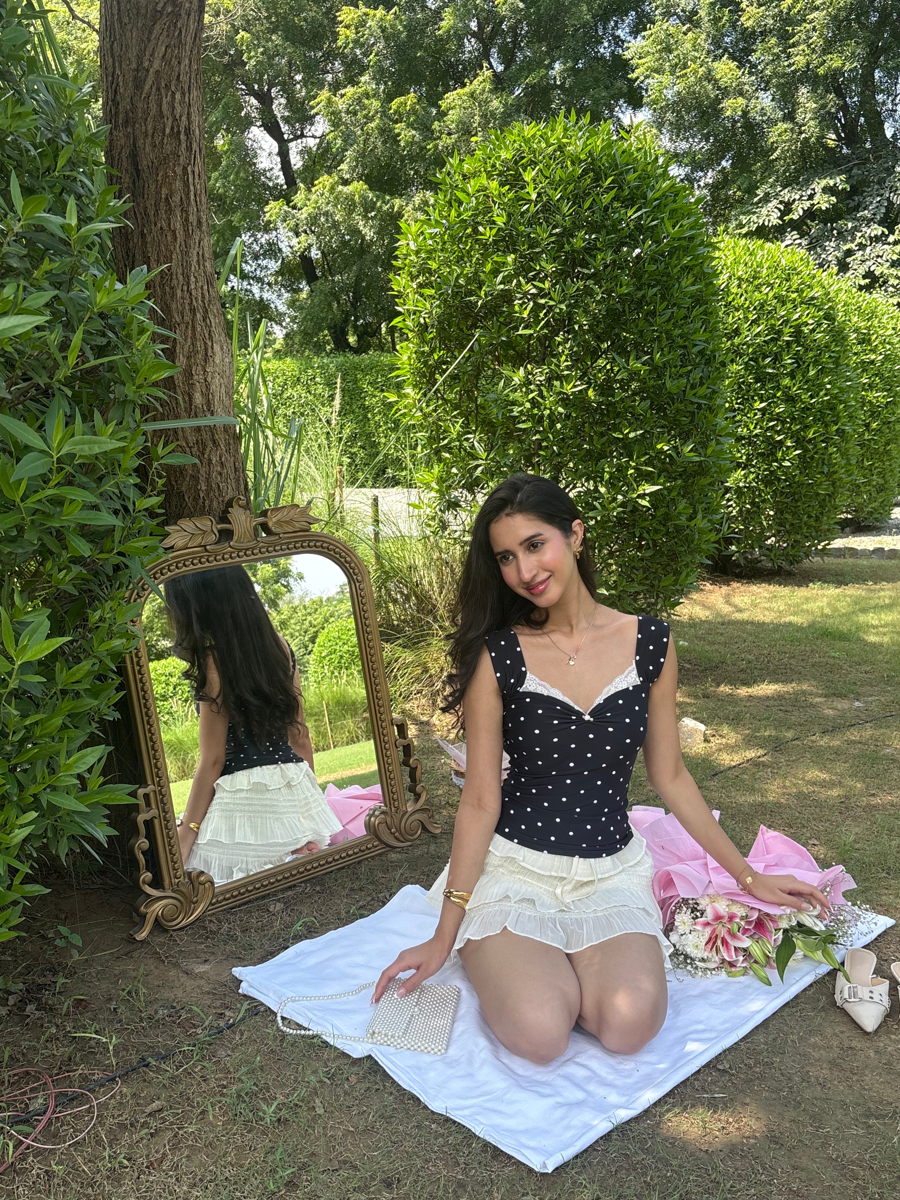 Belle Sculpting Top in Polka Dot