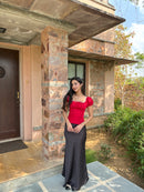 Celine Polka Dot Satin Skirt in Black