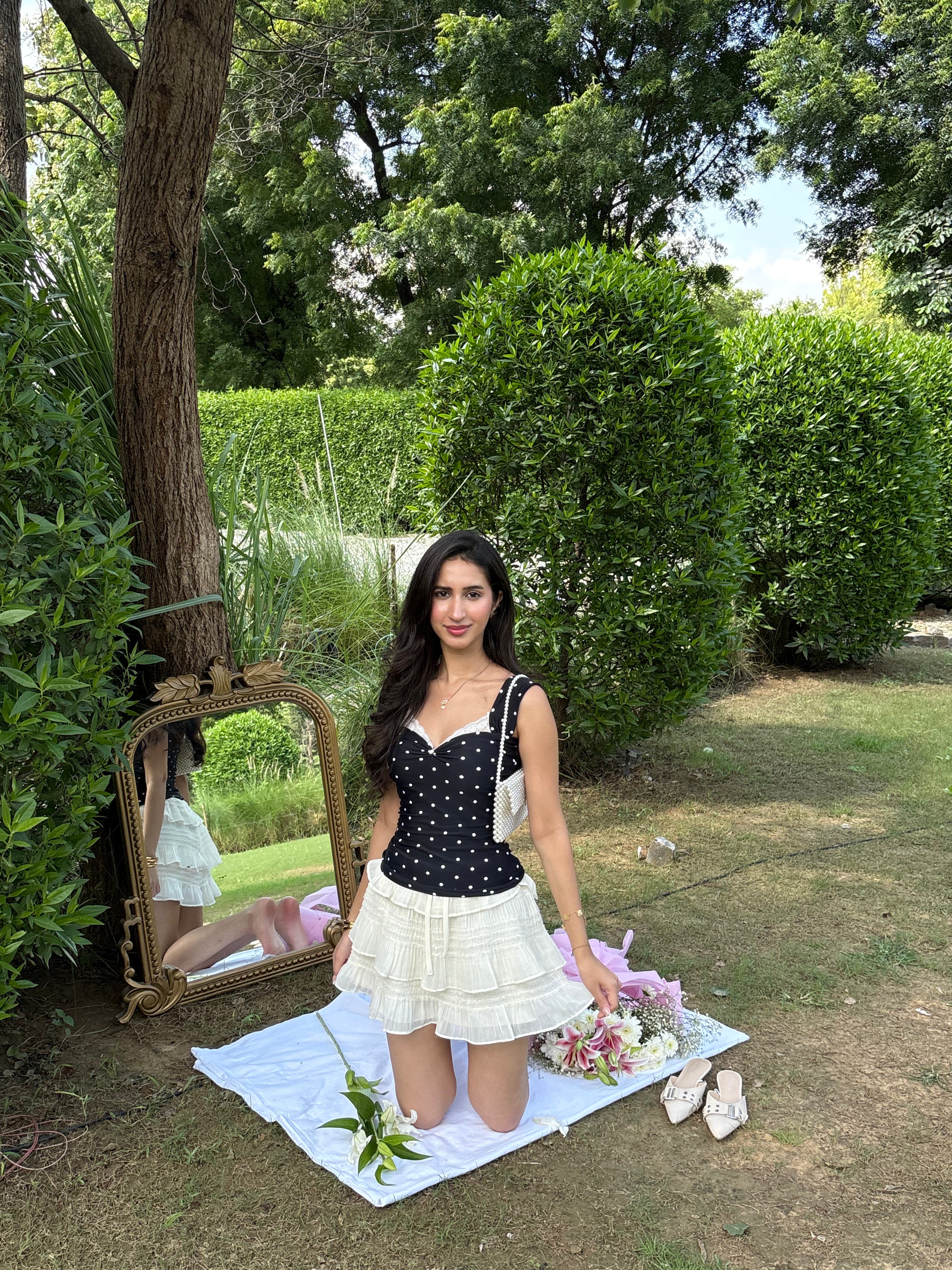 Belle Sculpting Top in Polka Dot