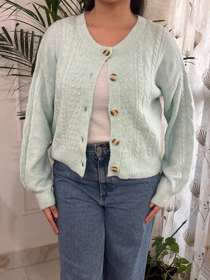 Carol Cable Knit Cardigan in Mint (M-2XL)