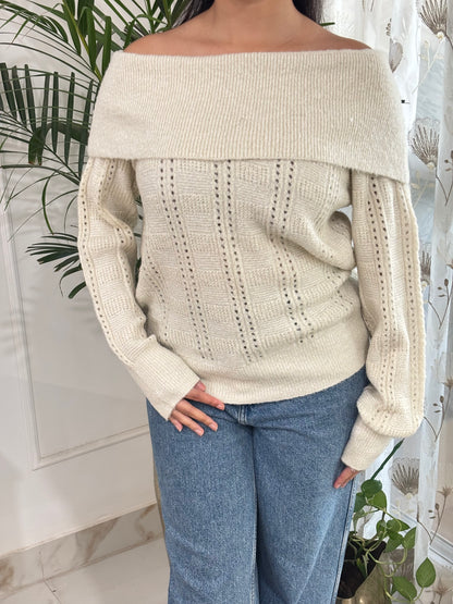 Peony Offshoulder Knit in Cream (XS-2XL)