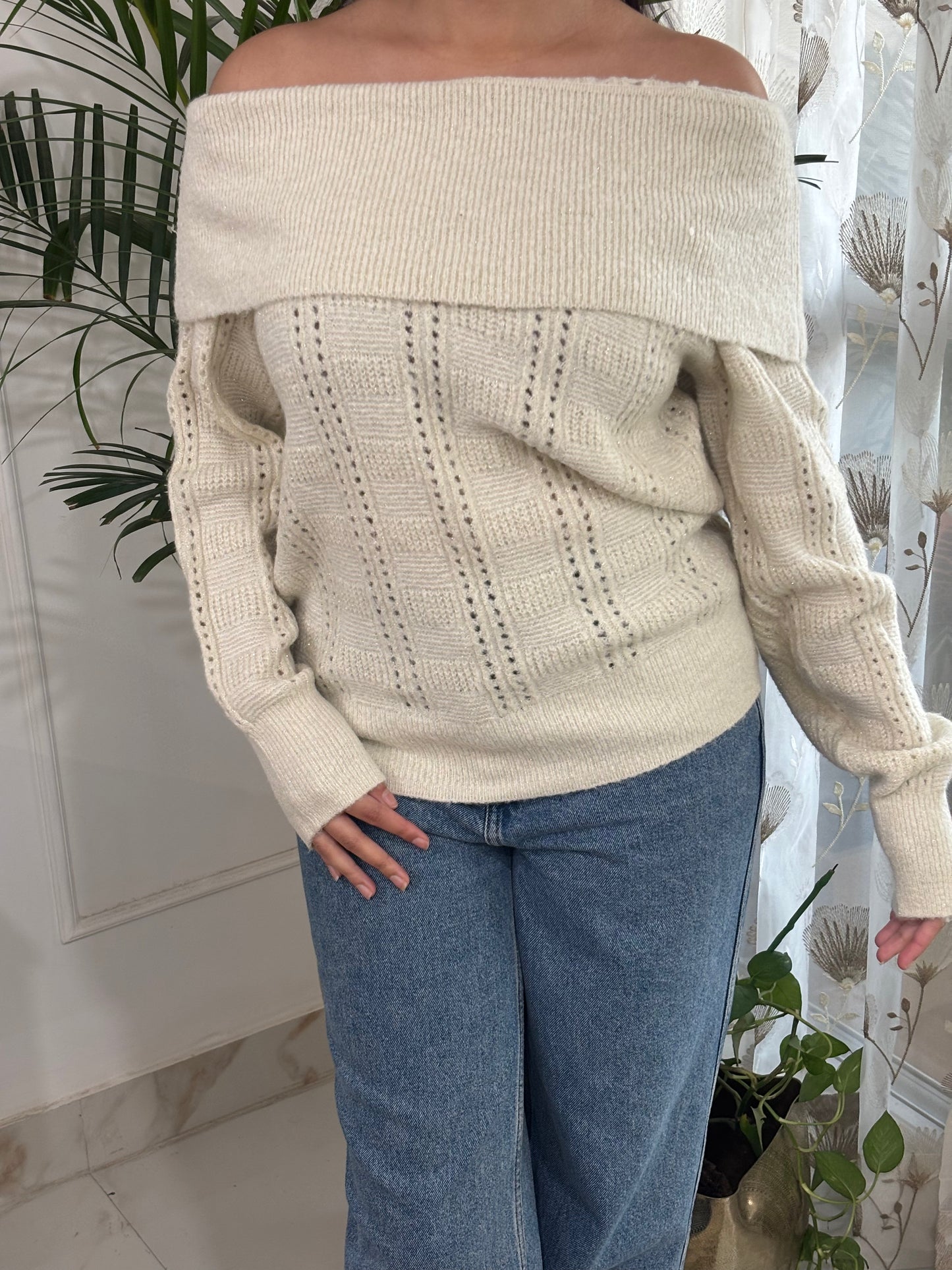 Peony Offshoulder Knit in Cream (XS-2XL)