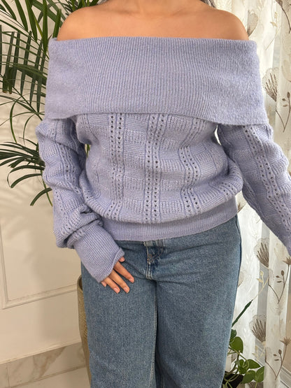 Peony Offshoulder Knit in Blue (S-2XL)