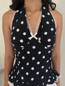 Madeline Polka Dot Halter Top in Black