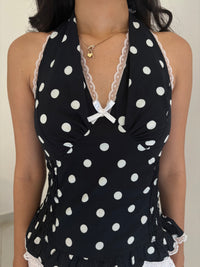 Madeline Polka Dot Halter Top in Black