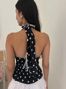 Madeline Polka Dot Halter Top in Black