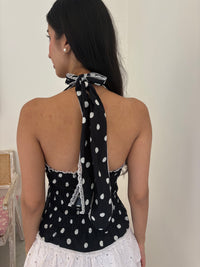 Madeline Polka Dot Halter Top in Black