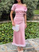 Camille Lace Satin Skirt in Blush