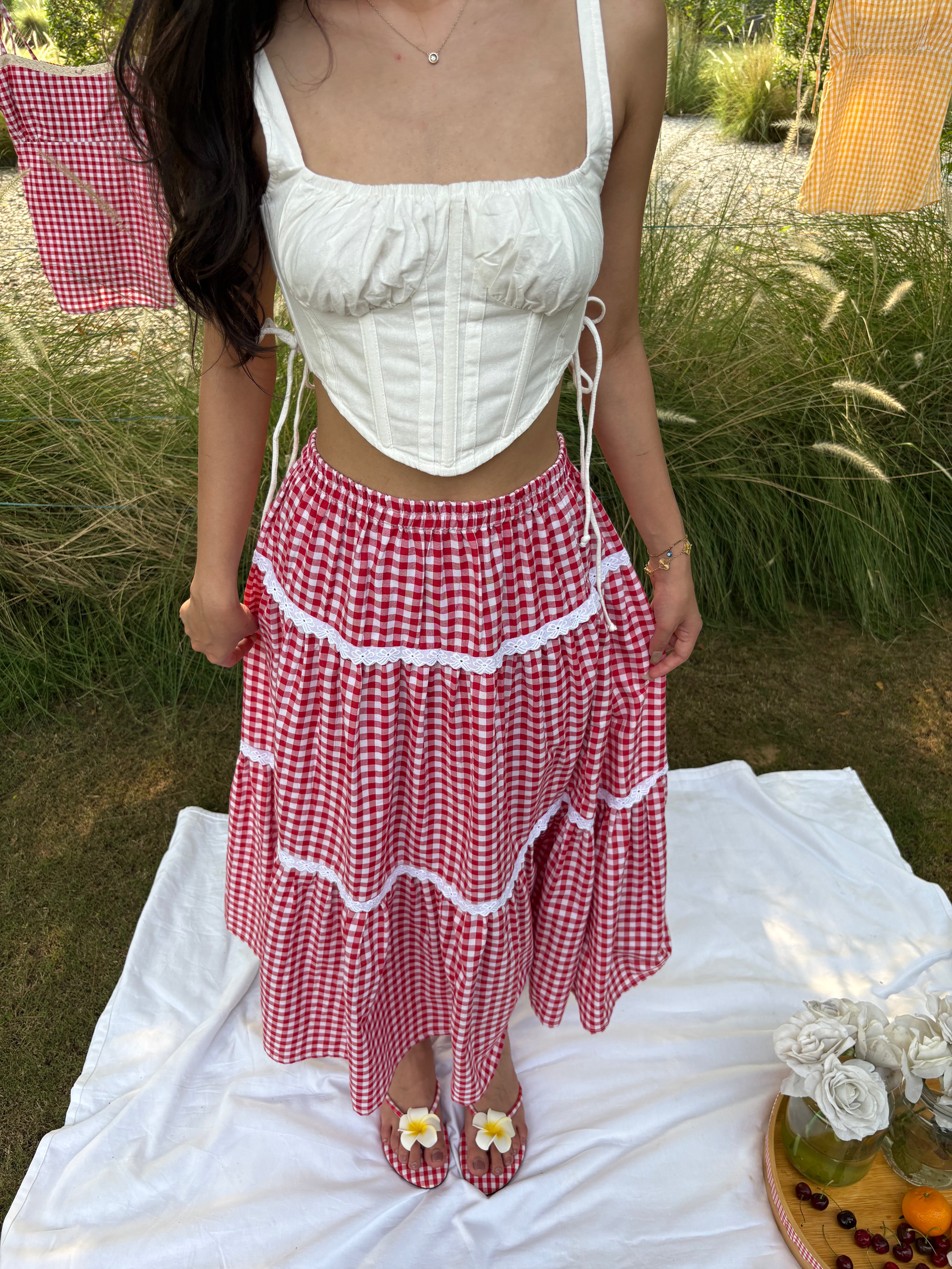 Lucy Lace Skirt in Red (XS-2XL)