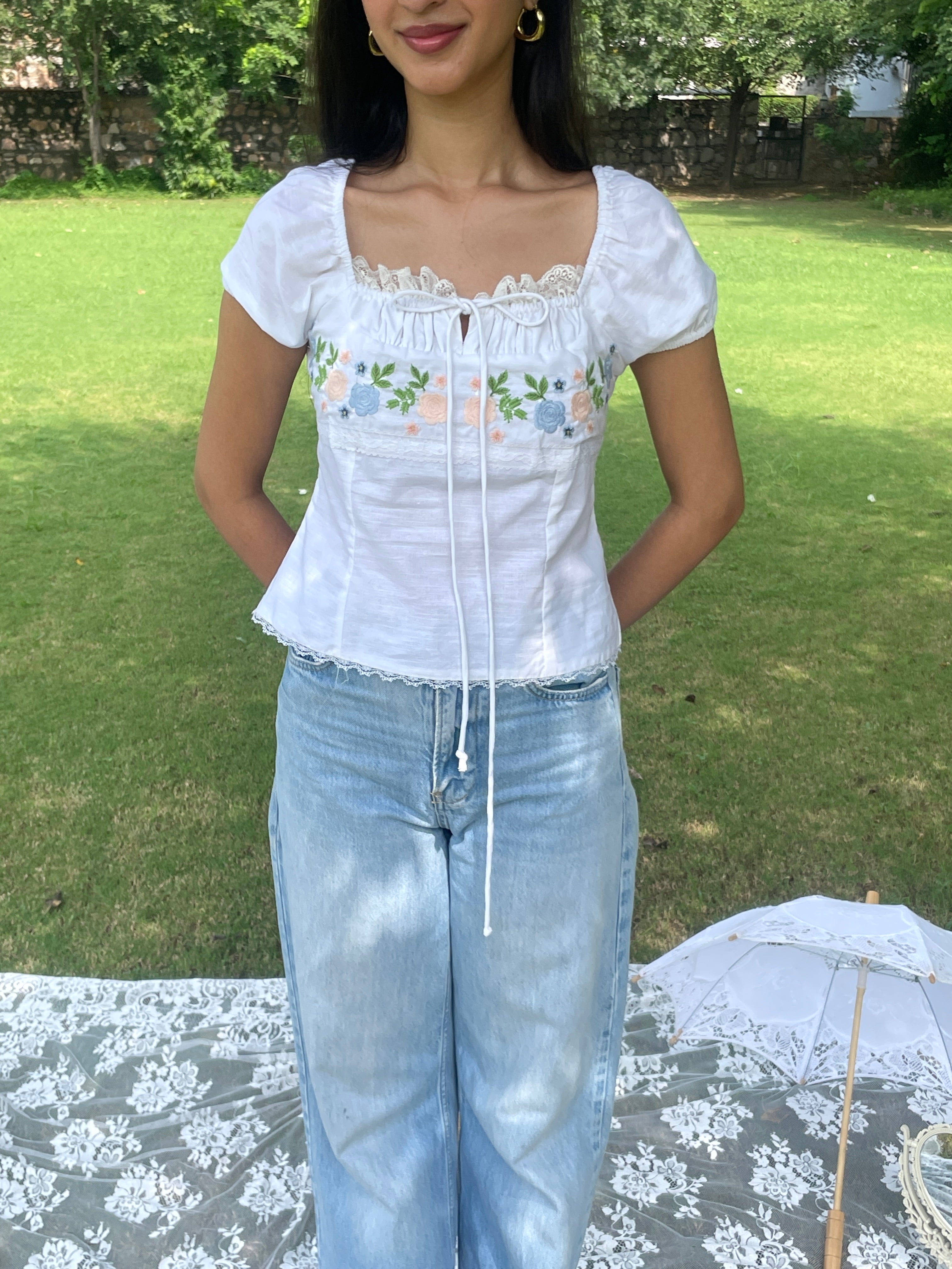 Belle Rosette Embroidered Top - PREORDER