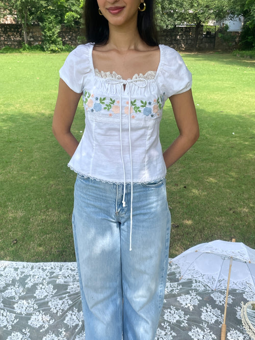 Belle Rosette Embroidered Top - PREORDER