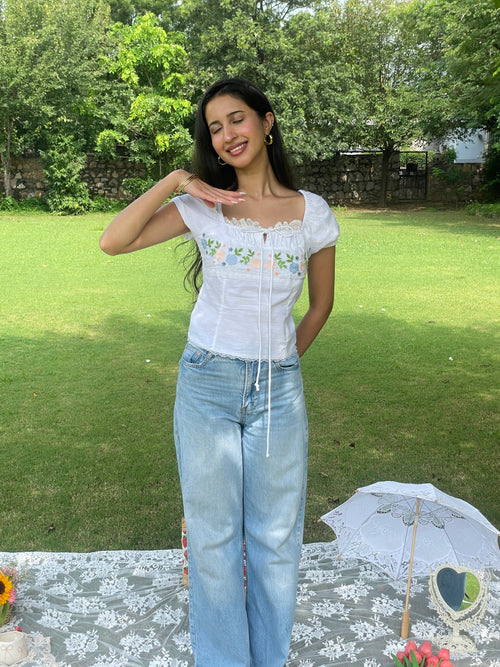 Belle Rosette Embroidered Top - PREORDER