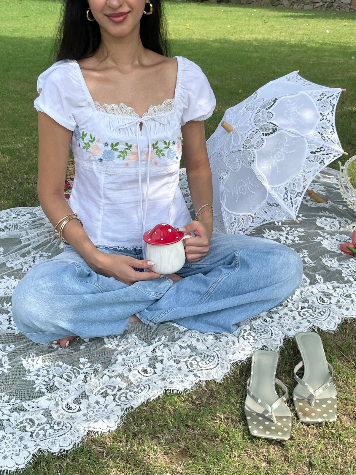 Belle Rosette Embroidered Top - PREORDER