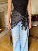 Celine Lace Satin Scarf in Black Polka Dot