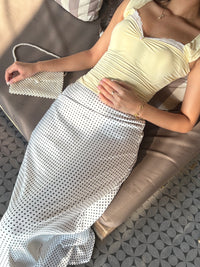 Celine Polka Dot Satin Skirt in White