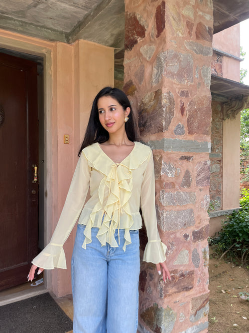 Juliette Ruffle Top in Butter Yellow