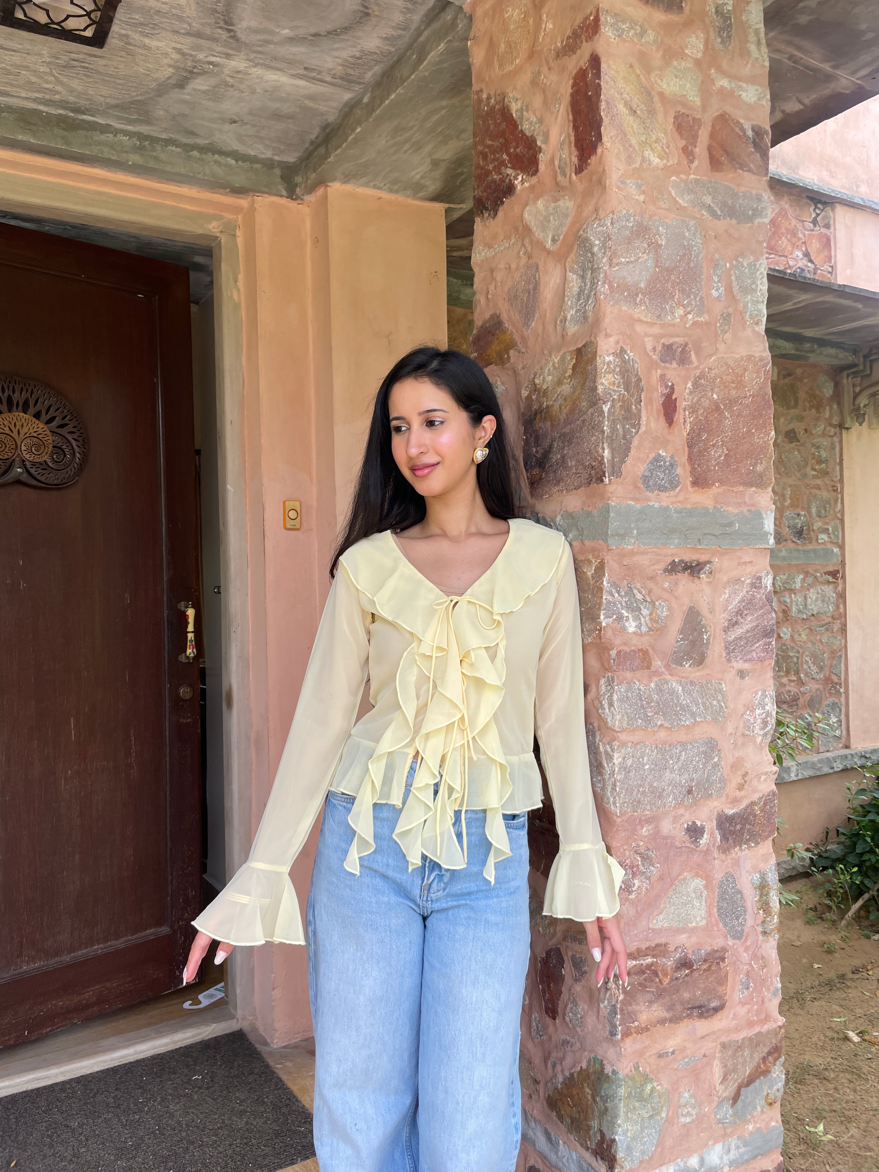 Juliette Ruffle Top in Butter Yellow