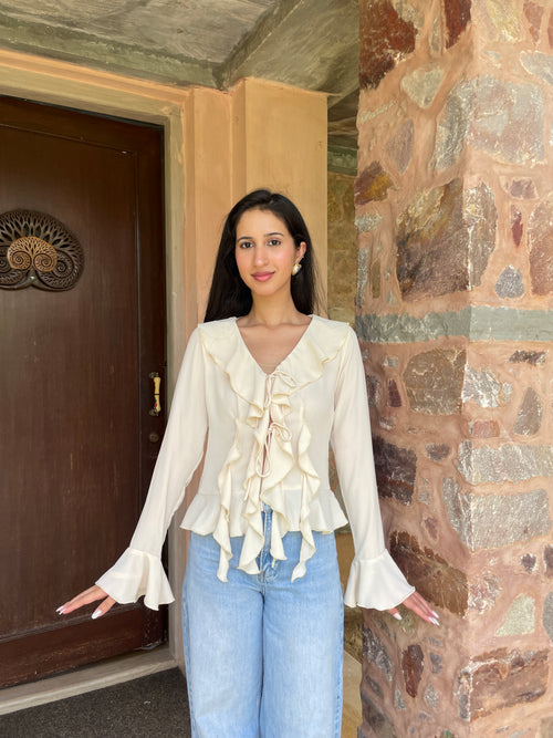 Juliette Ruffle Top in Cream