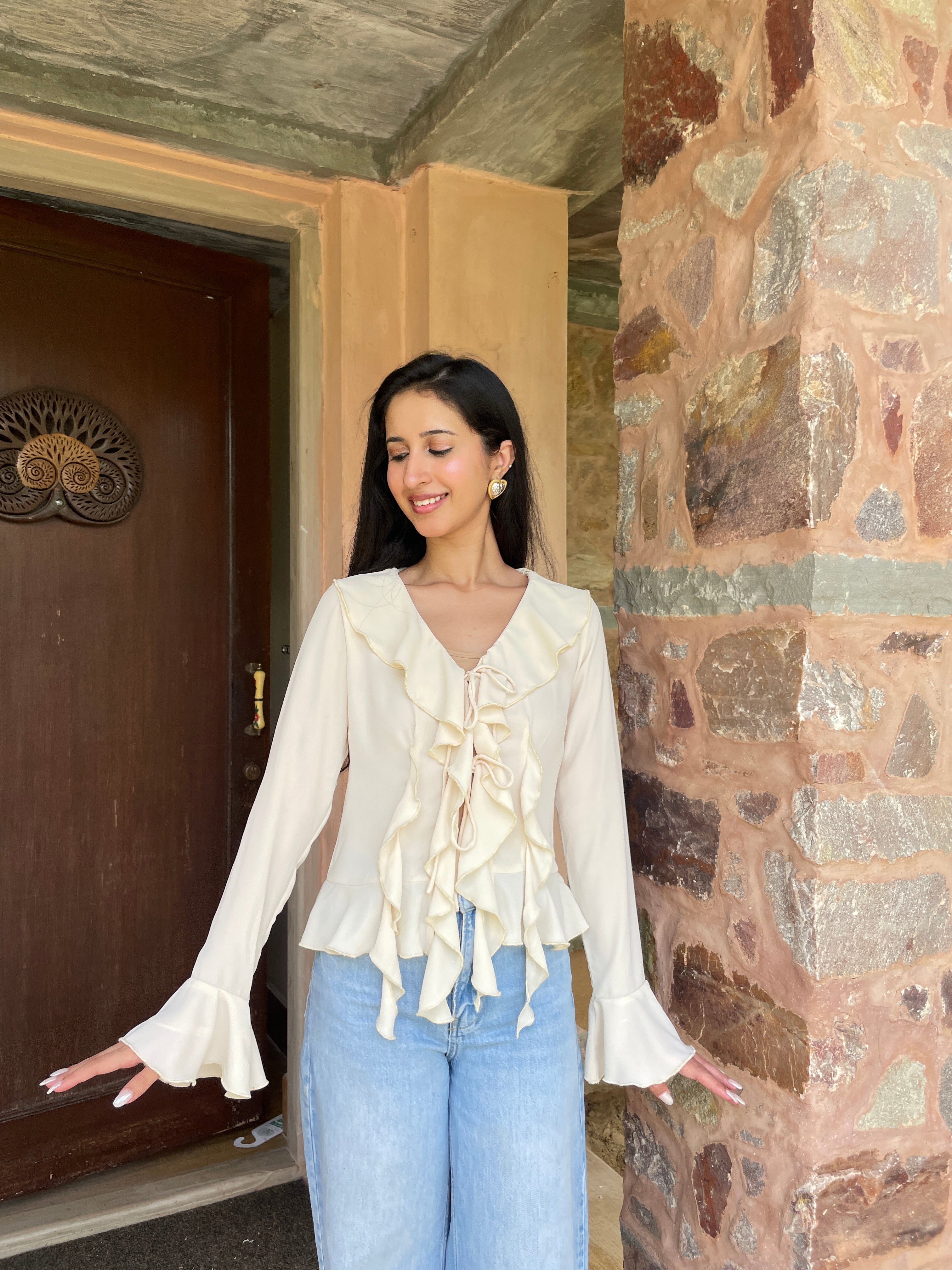 Juliette Ruffle Top in Cream