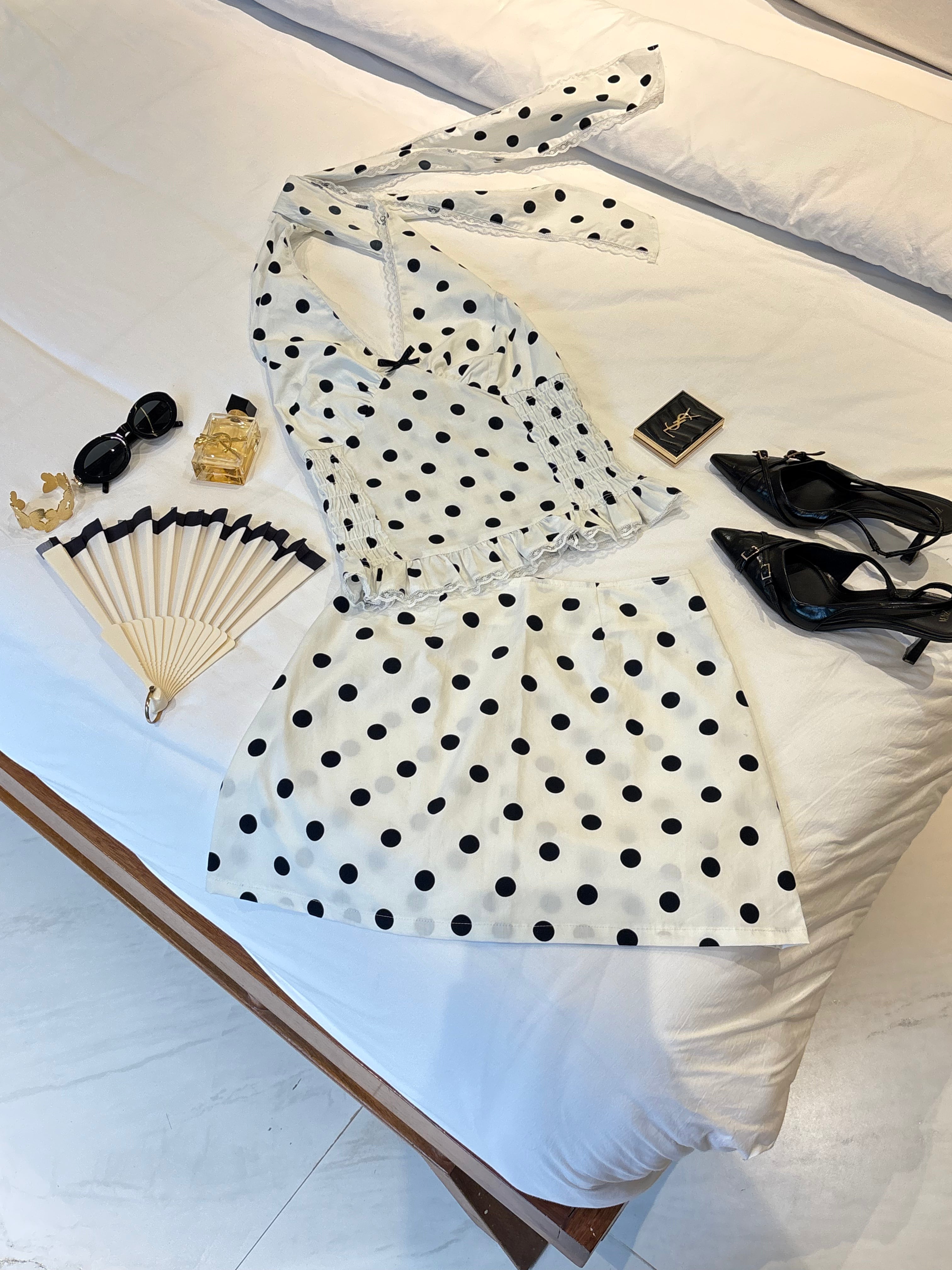 Madeline Polka Dot Halter Top in White