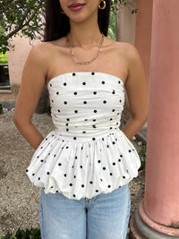 Bubble Top in White Polka Dot - SAMPLE
