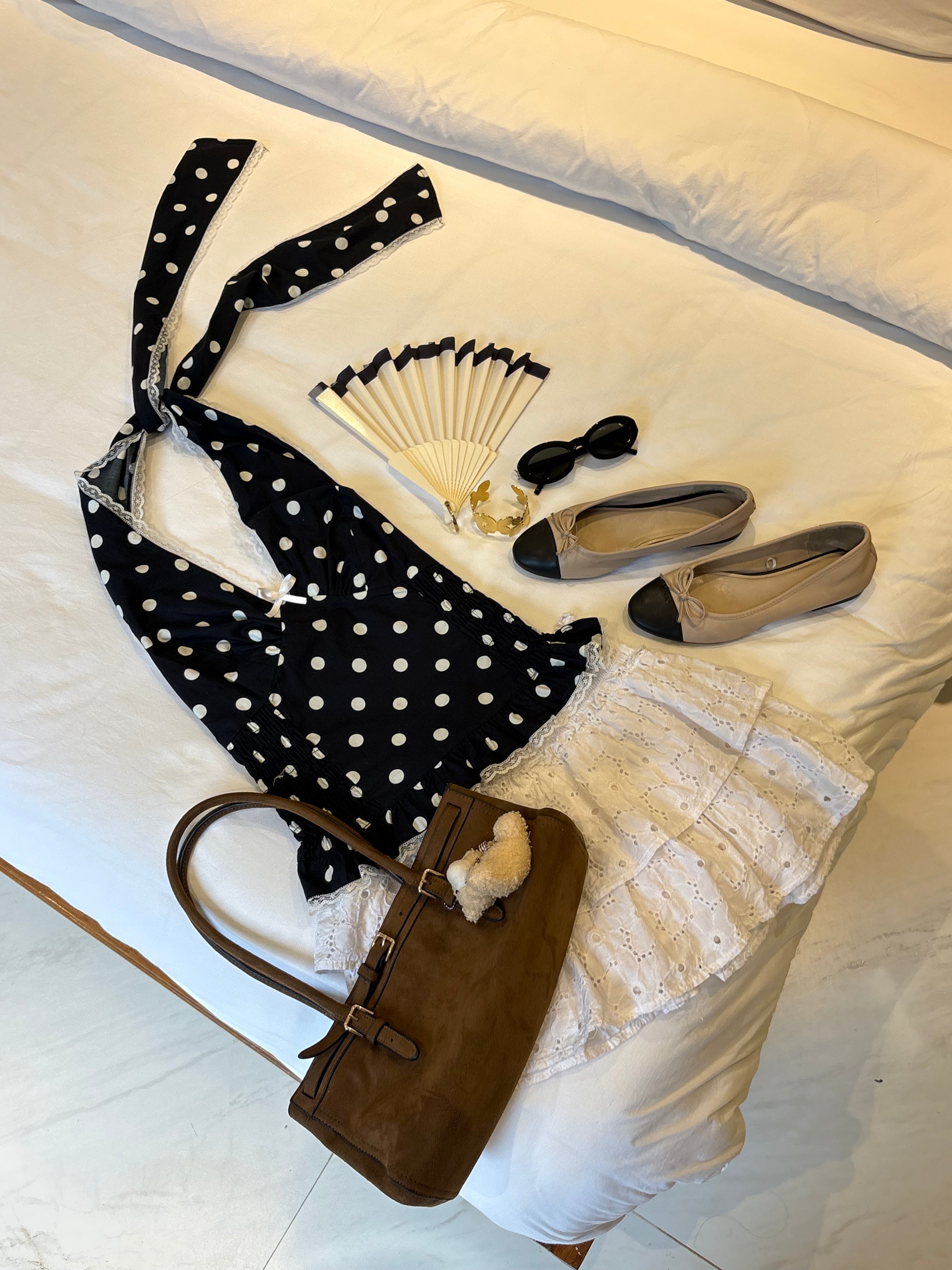 Madeline Polka Dot Halter Top in Black