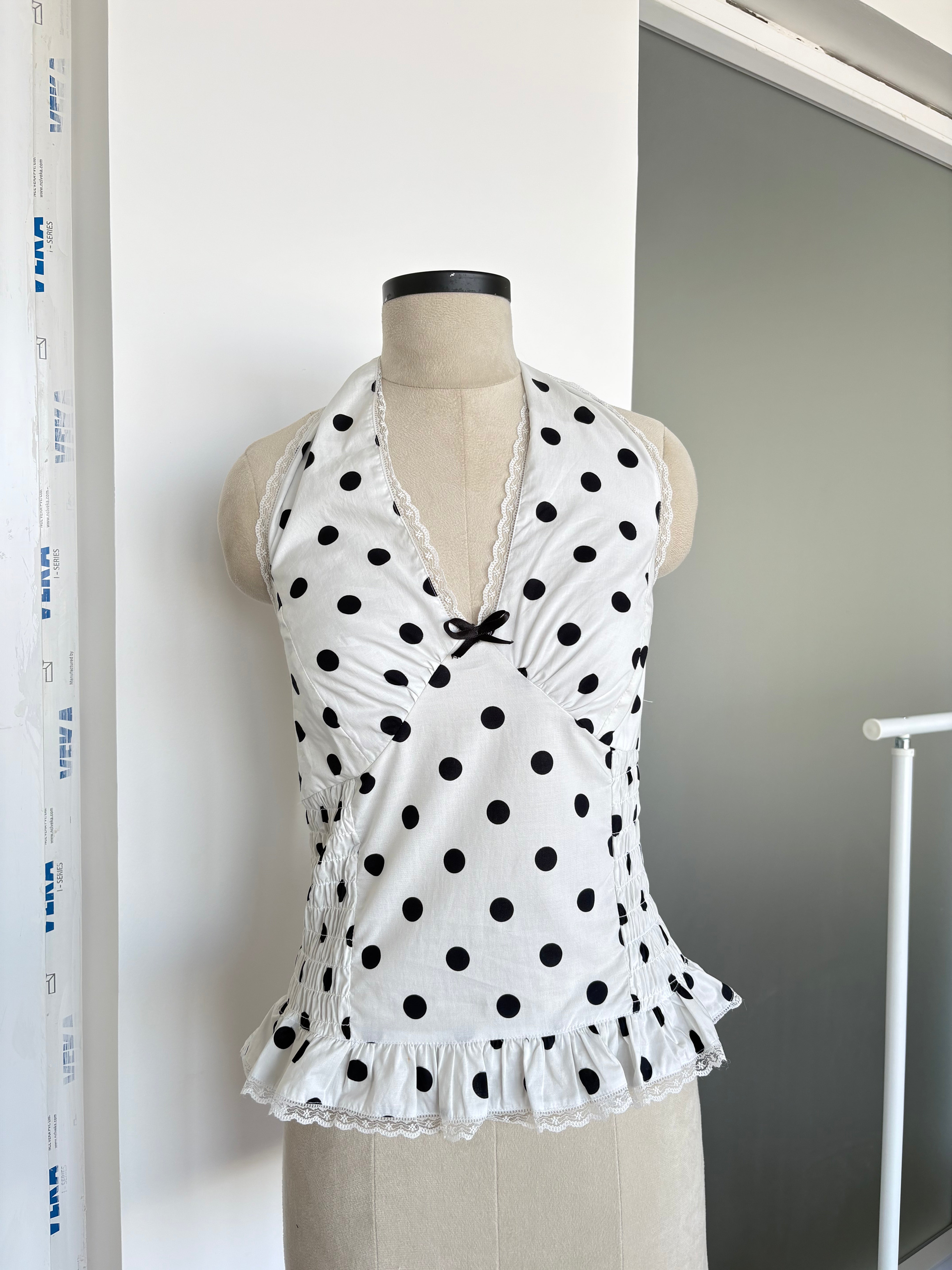 Madeline Polka Dot Halter Top in White