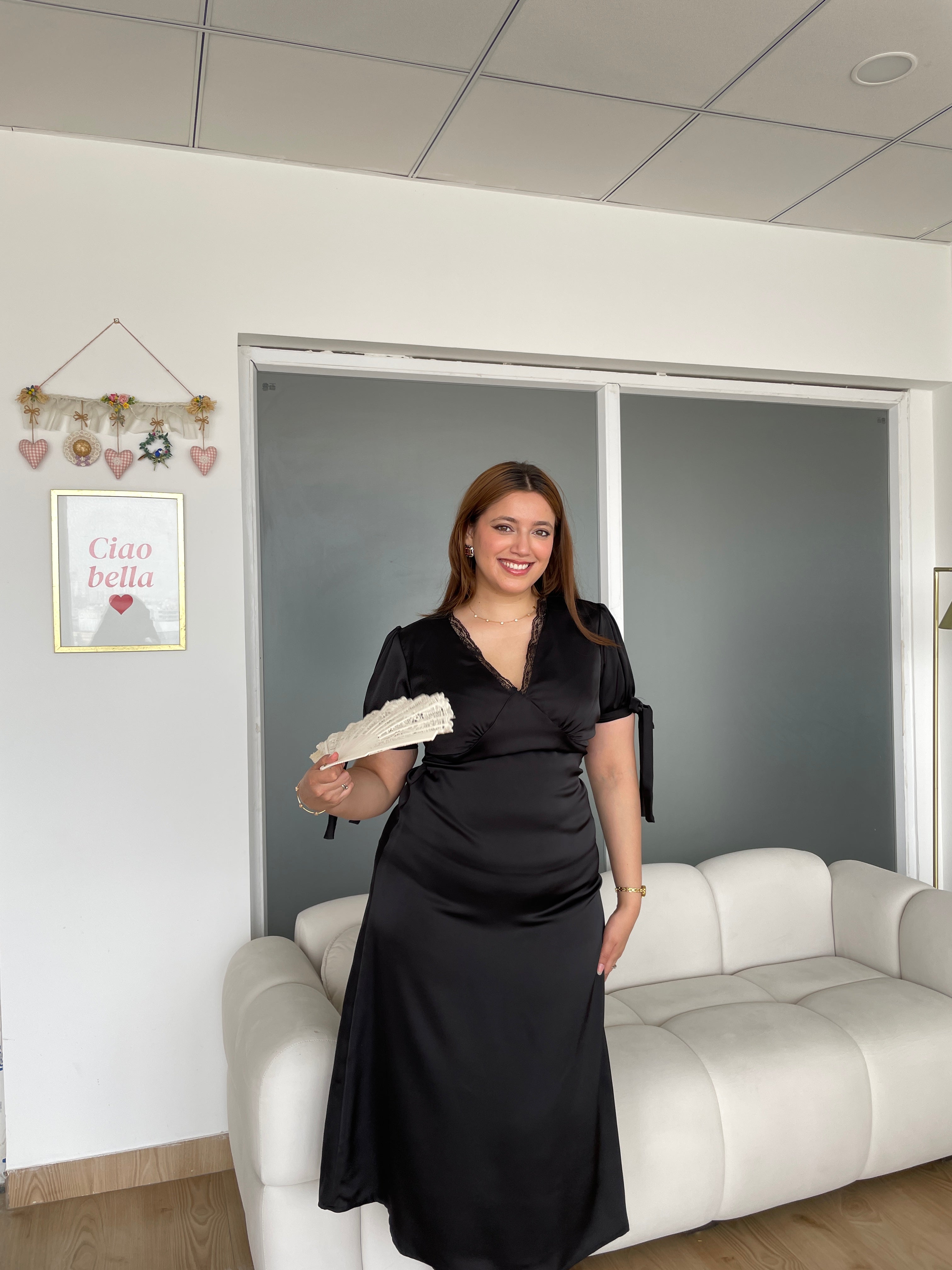 Lucine Satin Dress in Black