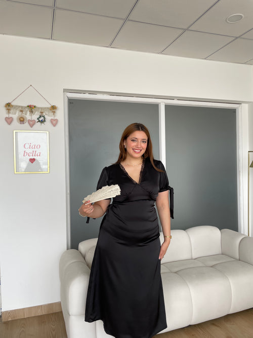 Lucine Satin Dress in Black