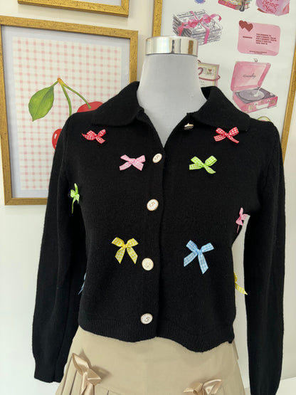 Bliss Bow Applique Cardigan in Black (Free Size)