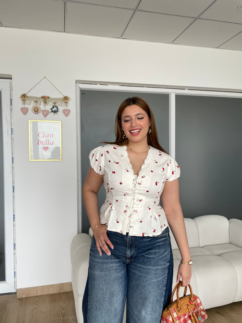Mon Cherie Scallop Top in Cherry