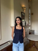 Gigi Linen Vest in Navy