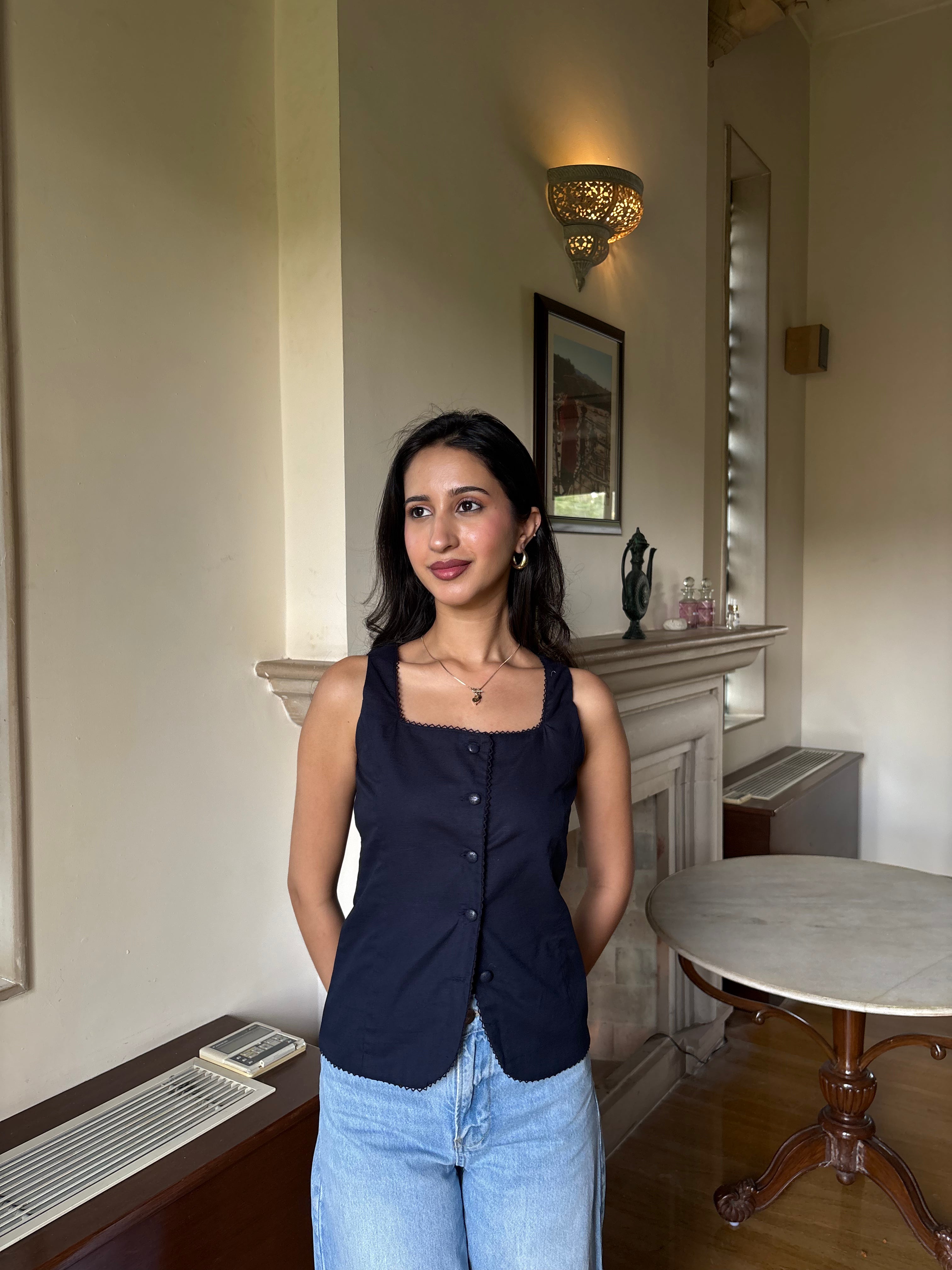 Gigi Linen Vest in Navy