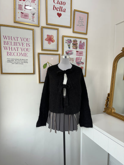 Matilda Bow Cardigan in Black (M-2XL)